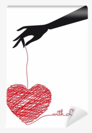Hand Holding Red Scribble Heart, Vector Wall Mural