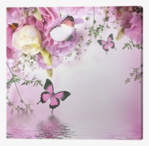 Cuadro En Lienzo Ramo De Rosas De Color Rosa Y La Mariposa,