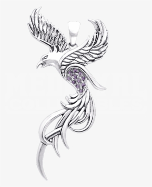 White Bronze Flying Phoenix Pendant - Phoenix Necklace