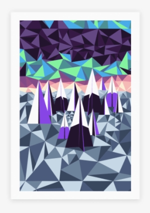 Geometric Winter Mountains And The Northern Lights - Northern Lights Poster