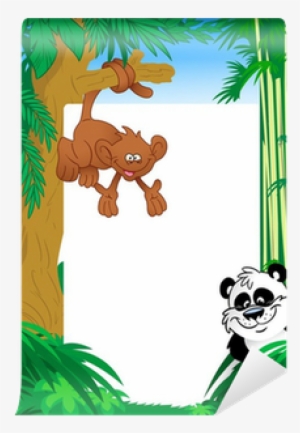 Monkey And Panda On Background Frame Wall Mural • Pixers® - Giant Panda