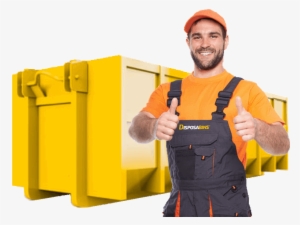 Yellow Dumpster Background With Worker - Dumpster