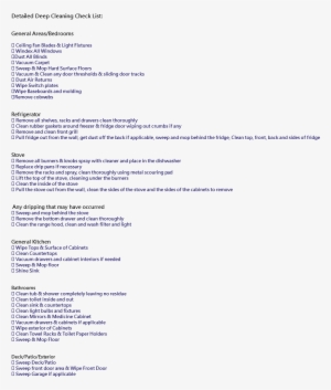 Detailed Deep Cleaning Check List - Cleaning