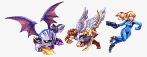 Meta Knight, Pit, Zero Suit Samus - Pixel Art Smash Bros