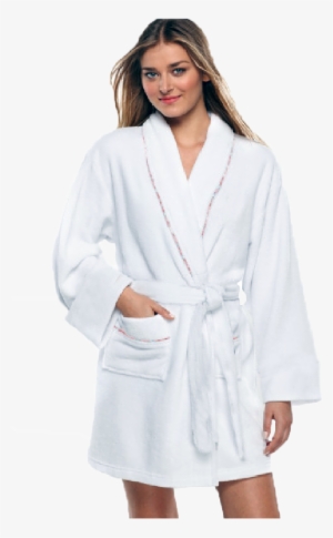 100% Cotton Women's White Short Robe W/ Pockets - Neck Pain