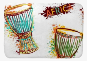 Seamless Pattern With African Drum Tam Tam And Splashes - African Musical Instruments Clipart