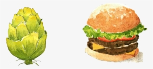 Hamburger Hot Dog Sushi Fast Food Watercolor Painting - Burger Watercolour