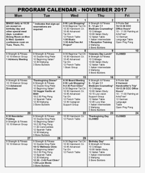 Program Calendar November 2017 - Calendar