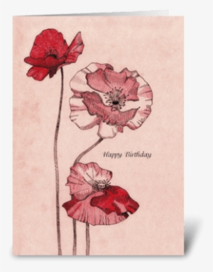 Birthday Drawing Poppy Flowers Greeting Card - Drawing