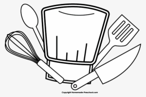 Chef Hat Utensils Bw Clipart Image - Chef Clipart