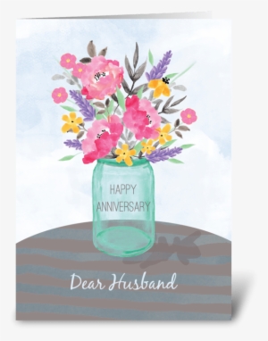 Husband Anniversary Jar Vase With Flower Greeting Card - Vase