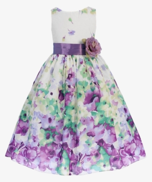 Girls Lavender Purple Watercolor Floral Cotton Dress - Dress
