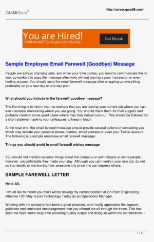 Sample Email Farewell Goodbye To Colleagues Main Image - Email