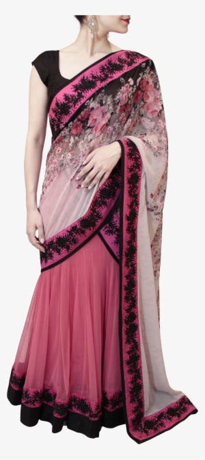 Black And Pink Lehenga Saree - Lehenga-style Saree