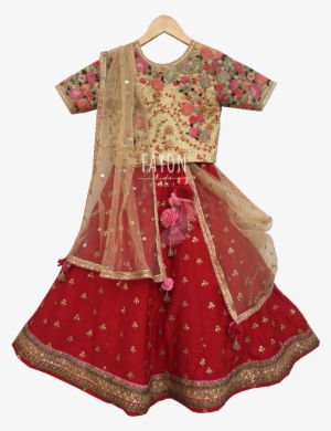 Beige Embroidery Choli With Red Embroidery Lehenga - Choli