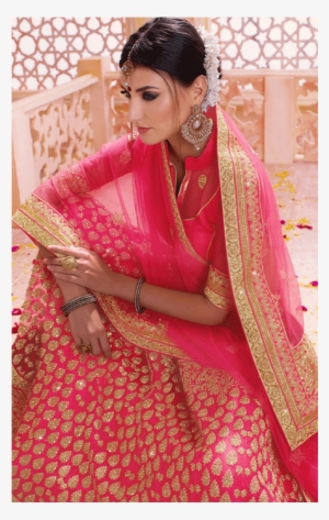 Punch Pink Net Semi-stiched Lehenga With Zari - Lehenga