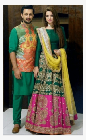 Celebrity Couple Style Bridal Wear Lehenga Choli & - Atif Aslam And Her Wife