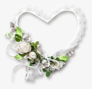 Frame Heart Wedding Romantic White Green Flowers Stick - Le Mariage Png