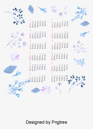 Watercolor Hand Painted Feather Flower Calendar, Vector