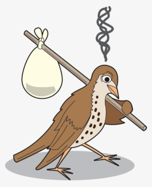 A Cartoon Of An Upset Bird With A Stick And Bindle - Bird