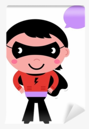 Cute Superhero Boy With Speech Bubble Isolated On White - Kleiner Niedlicher Superhero-junge Rundes Keramik Ornament