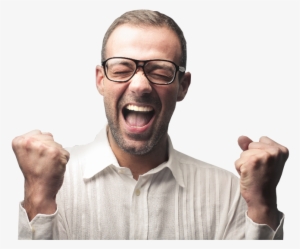 Excited Man With Glasses Rejoicing Him Success - Glasses People Png