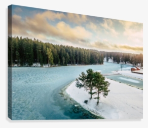 Aerial Photo Of The Frozen River Canvas Print - Shortleaf Black Spruce