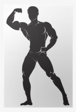 Vector Silhouette Against White Background Poster • - Bodybuilder Silhouette