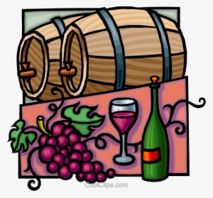 Wine Barrels With Grapes And Wine Bottle Royalty Free