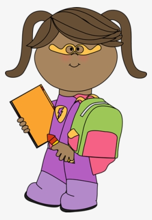 Girl Superhero Going To School Clip Art - Black School Girl Clipart