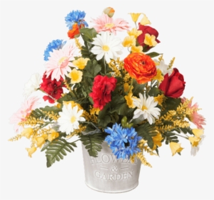 Silk Flower And Garden Mixed Arrangement • - Bouquet