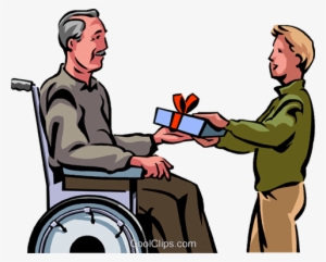 Grandson Giving His Grandfather A Gift Royalty Free - Man In A Wheelchair Cartoon