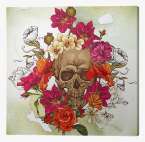 Skull And Flowers Day Of The Dead Canvas Print • Pixers® - Flowers Dayof The Dead