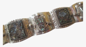 Hecho En Taxco Mexico Panel Bracelet Abalone Carved - Strap