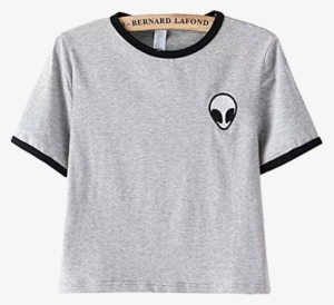 Szara Koszulka Z Czarnymi Paskami Alien - Alien Crop Top