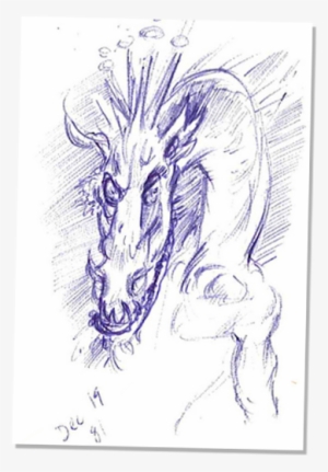 Doug's 1981 Sketch Of An Evil Looking Dragon Face Atop - Sketch