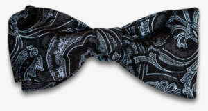 Black Silk Self Tie Bow Tie With Woven Paisley Pattern - Necktie