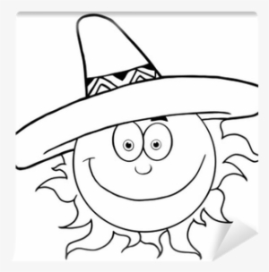 Outlined Smiling Sun With Sombrero Hat Wall Mural • - Sun Wearing A Sombrero