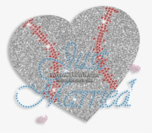 Colorful Just Married With Glitter Heart Iron-on Rhinestone - Heart
