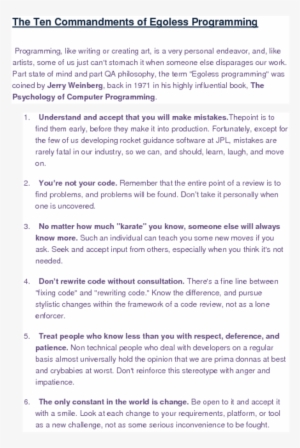 The Ten Commandments Of Egoless Programmingprogramming, - Egoless Programming