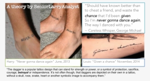 I Have A Theory About Two Larry Tattoos - Never Gonna Dance Again Tattoo