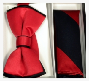 Red & Blue Striped Bowtie With Pocket Square