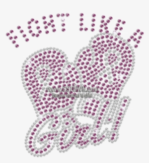 Bling Fight Like A Girl Iron-on Rhinestone Transfer - Heart