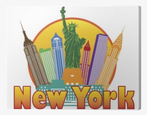 New York City Colorful Skyline In Circle Vector Illustration - New York City Clip Art