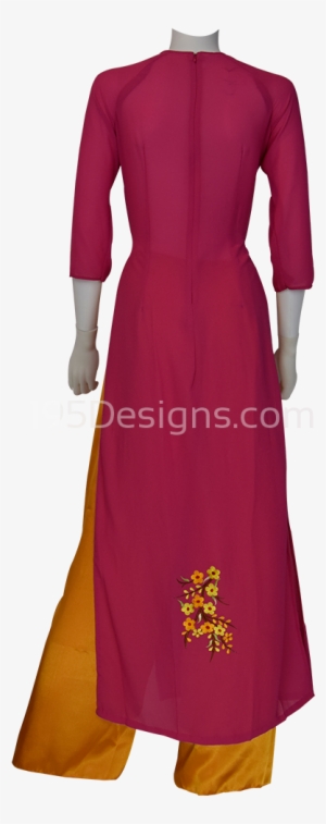 Hot Pink Ao Dai Apricot Blossom Flower Bird New Year - Gown