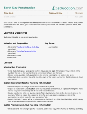 Earth Day Punctuation - Lesson Plan To Teach Essay