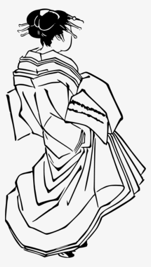 Japanese Woman In Dress Clipart Png - Japanese Woman Line Art
