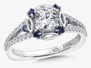 Diamond And Blue Sapphire Halo Engagement Ring Mounting