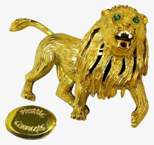 Vintage Hattie Carnegie Gilded Roaring Lion Brooch - Dog Catches Something