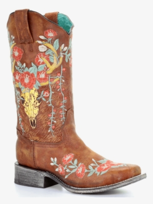 Corral Boots® Ladies' Tan Deer Skull Overlay Square - Cowboy Boot